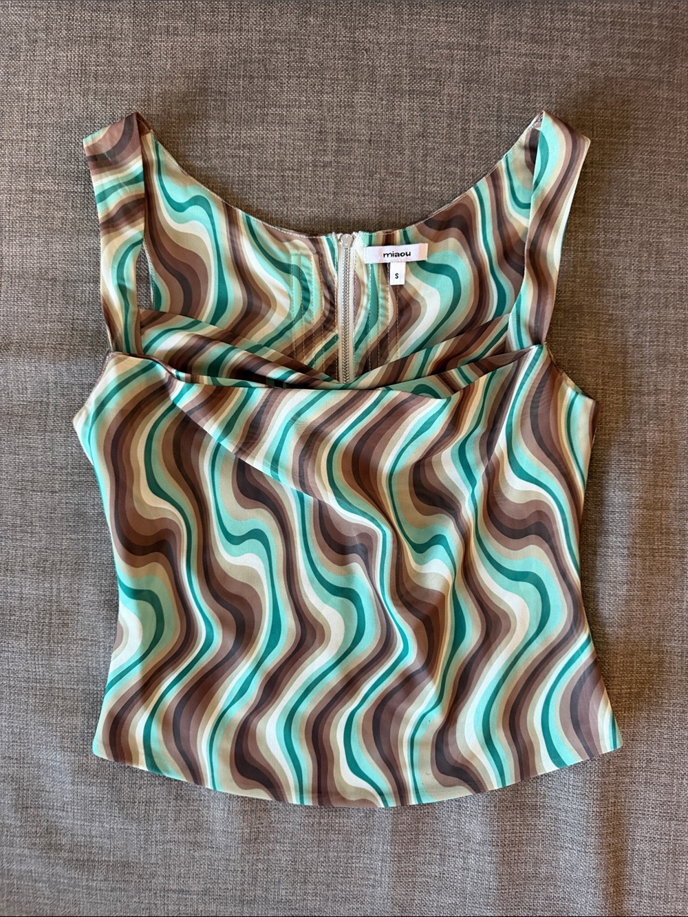 Miaou Aqua & Brown Wave Print Sleeveless Top